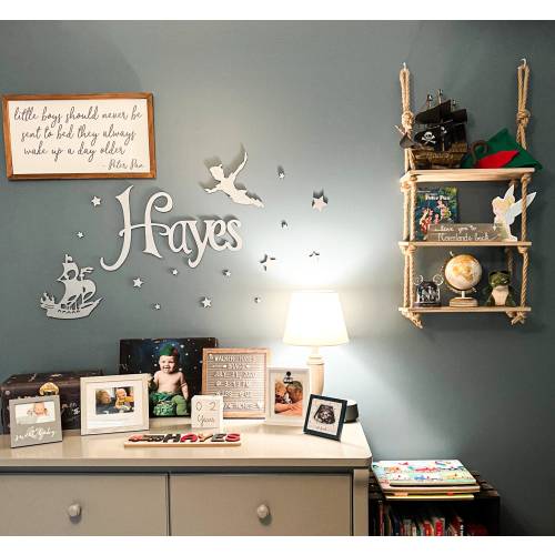 Peter Pan nursery decor Peter Pan baby nursery Personalized nursery name sign Baby room decor Custom wood sign Kids room Cartoon wall art