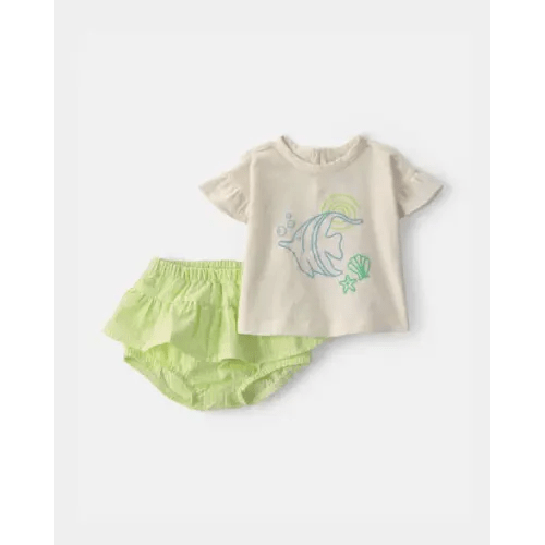 Baby Girl 2-Piece Fish Top & Short Set - Ivory/Green | Carter's
