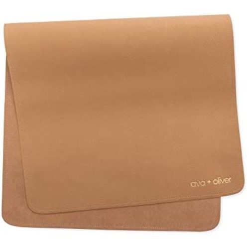 Ava + Oliver Vegan Leather Baby Changing Mat - Multipurpose Portable Wipeable Waterproof Diaper Pad - Compact for Travel (16 x 30 in) (Tan)