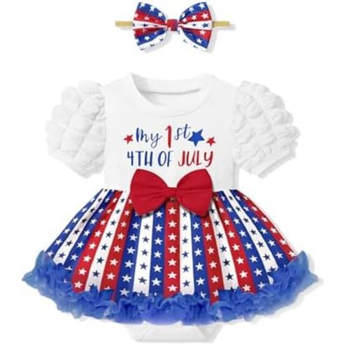 Qaoerde Baby Girl Romper Dress Puff Sleeve Tutu Dress Flower Tulle Princess Dress Birthday Outfits with Bow Headband