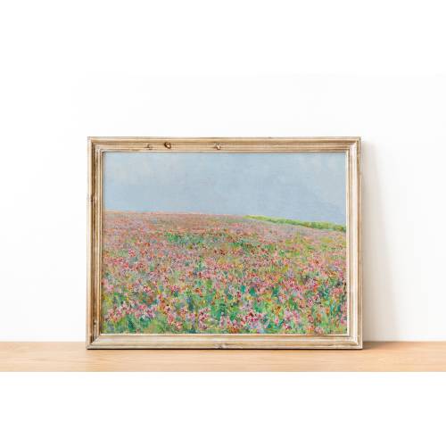 French Country Cottage Meadow Landscape Flower Garden Painting | French Antique Wildflowers Print | Farmhouse Painting | DIGITAL PRINT
