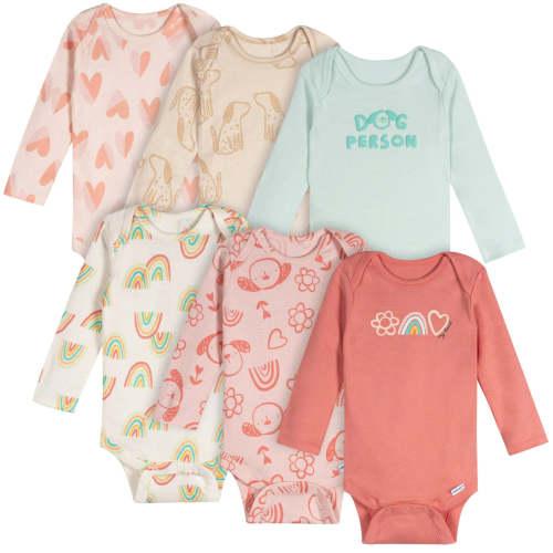 6-Pack Baby Girls Puppies Long Sleeve Onesies® Bodysuits – Gerber Childrenswear