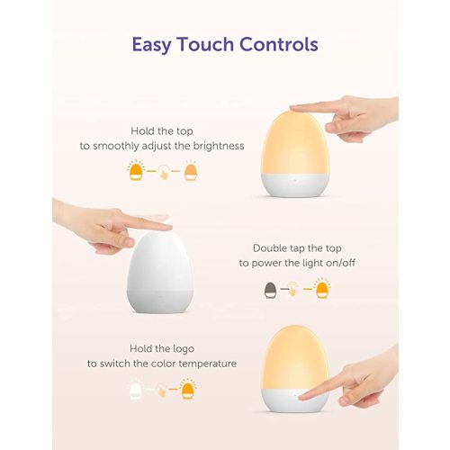 JolyWell Night Lights for Kids，Baby Night Light with Stable Charging Pad, Touch Control&Timer Setting, ABS+PC Baby Egg Lamp for Breastfeeding，White