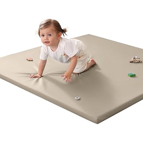 Baby Play Mat for Floor,50"x50" Vegan Leather Playpen Mat,1.3'' Thick Memory Foam Padded Play Mat,Cushioned & Waterproof Play Mats,Non Slip Crawling Playmat for Toddlers,Infants,Kids