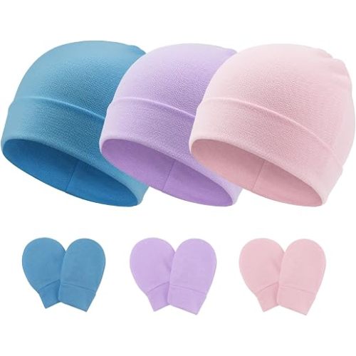 Newborn Baby Hats and Mittens Set Infant Beanie Cap Toddler Gloves Newborn Hospital Hats for Baby Boy Girl Kid 0-6 Months