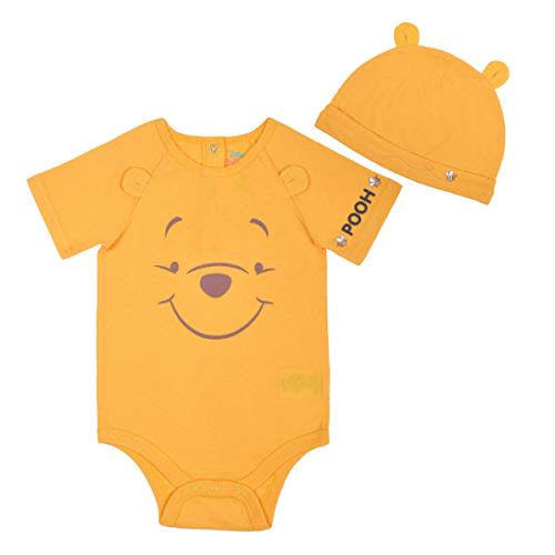 Disney Winnie The Pooh and Tigger Boys’ Short Sleeve Bodysuit and Cap for Newborn and Infant – Yellow/Tigger