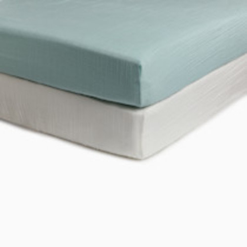 Soundly Organic Cotton Muslin Crib Sheet (2 Pack) - Blue Haze/Snow White