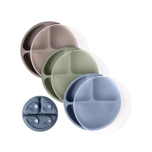 WeeSprout Suction Plates with Lids for Babies & Toddlers - 100% Silicone, Dinnerware Stays Put, Divided Design for Picky Eaters, Microwave & Dishwasher Friendly, 3 Pack