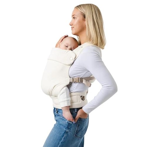 Mabē Monarch Ergonomic Baby Carrier – Premium Cotton Soft Structured Newborn to Toddler Carrier with Hip-Healthy Design, 3 Carry Positions (7-35lbs), Lightweight & Breathable, (Ivory)