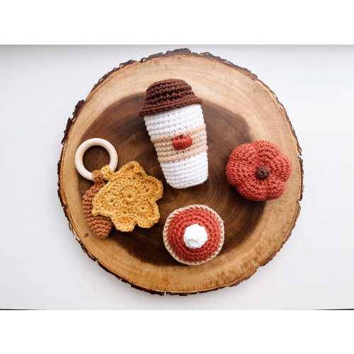 Pumpkin Spice Latte, Pumpkin, Pie and Leaves Fall Rattle Set