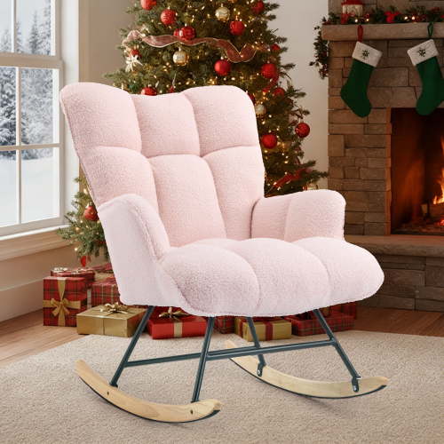 SAETSFEG Nursery Rocking Chair Teddy, High Backrest, Comfortable Stylish with Padded Seat for Living Rooms, Bedrooms, Offices, Pink