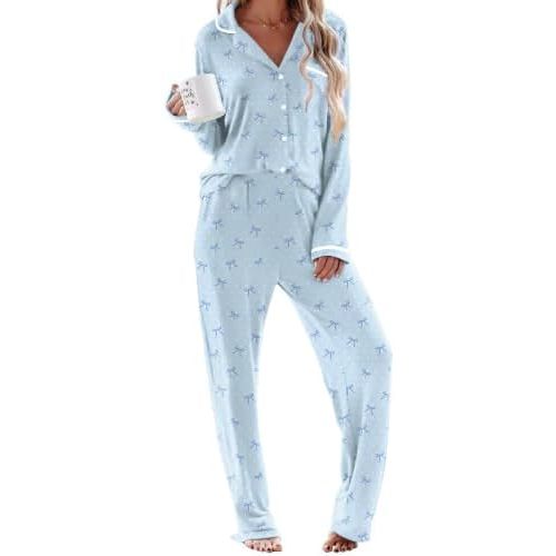Ekouaer Womens Pajama Sets Long Sleeve Button Down 2 Piece Lounge Set
