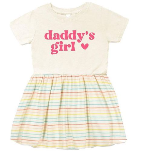 The Juniper Shop Daddy's Girl Heart Infant Dress - 18 Month - Natural Stripe