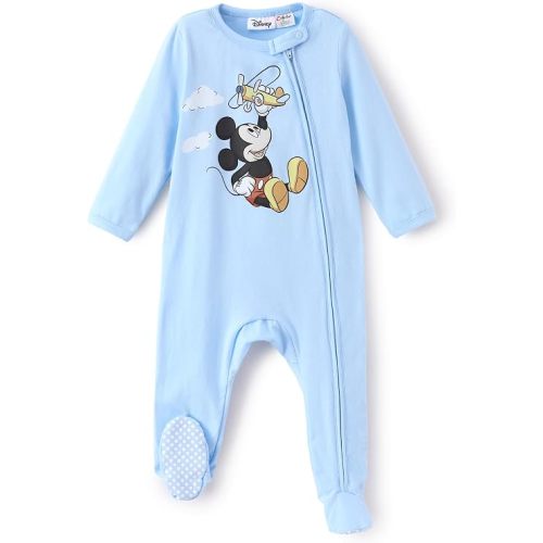 Disney Baby Boys Zip One-Piece Non-Slip Footie Romper for Newborn to Infant