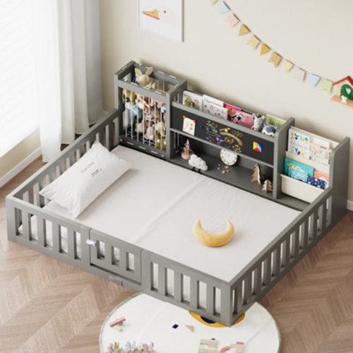 East Urban Home Floor Platforms Bed with Door, Blackboard, Shelf and Toy Box, Soild Bed Frame | Wayfair