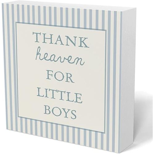 YZSLA Boys Nursery Wooden Sign Decor,Thank Heaven for Little Boys Decor