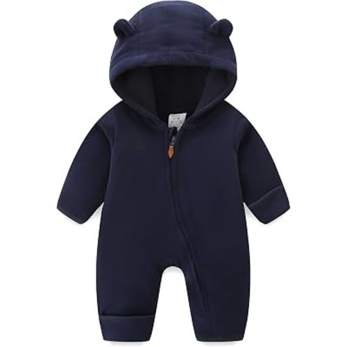 JingleBaBa Newborn Baby Bear Onesie Winter Snowsuit With Fold-over Mittens & Footies Zip Up Baby Fleece Jumpsuit 0-18M