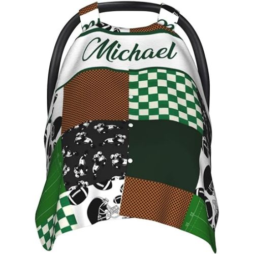 Personalized Baby Car Seat Canopy for Babies, Custom Name Car Seat Covers for Boys and Girls, Opening Minky Nursing Breastfeeding Cover for Infant, Carseat Canopies for Newborn (Farm Rugby)