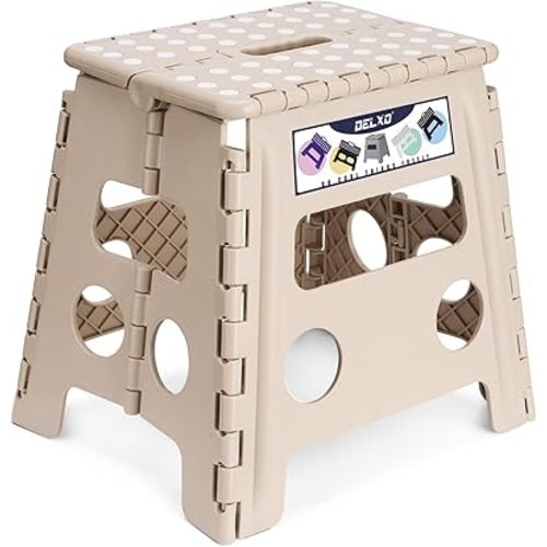Delxo Folding Step Stool 13 Inch,300 Lbs Step Stool for Adults Khaki