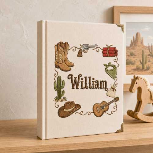 Cowboy Western Embroidered Baby Album, Personalized Custom Name Photo Book, Baby Boy Memory Keepsake, Baby Shower Gift, Nursery Decor