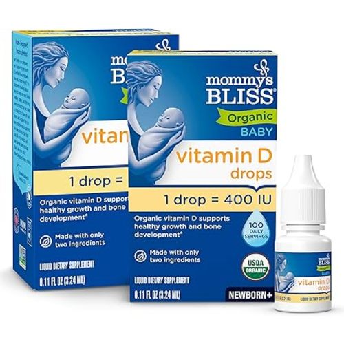 Mommy's Bliss Organic Baby Vitamin D Drops | Promotes Healthy Growth and Bone Development | Age Newborn+ | 0.11 Fl Oz (100 Servings) | Pack of 2