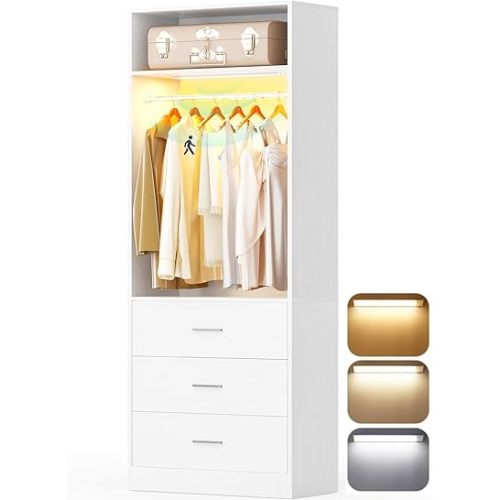 Besiost Closet System with Drawers & Sensor Light, Grey (Enclosed Storage Volume: 3.09 ft³)