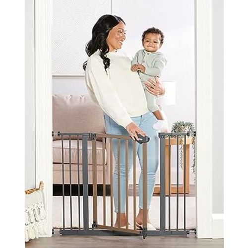 Regalo SAFETY 39" Extra Wide Wood Accent Baby Gate, Pressure Mount for Doorways & Bottom of Stairs, Babies, Toddlers & Pets, Ages 6–24 Months, TESTED & TRUSTED, AMERICAN DESIGNED, FAMILY OWNED