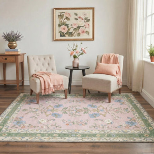 Red Barrel Studio® Verdant Vintage Blush Pink / Green / Beige Indoor Area Rug,Machine Washable,With Non-Slip Backing | Wayfair