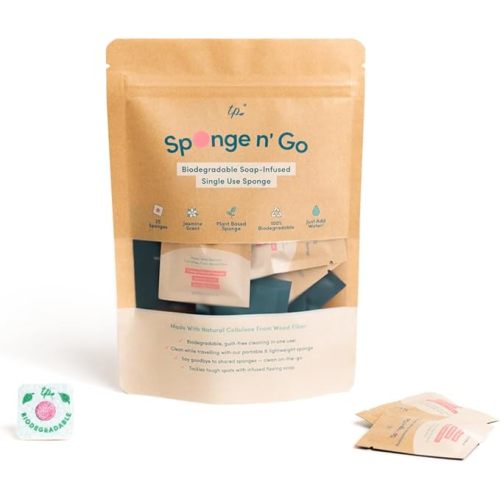 Sponge n' Go: Mini Travel Dish Soap & Sponges | Eco-Friendly, Soap-Infused, Single-Use Cellulose Compressed Sponges | Your On-The-Go Cleaning Companion for Trips, Camps, Work (Pack 20)