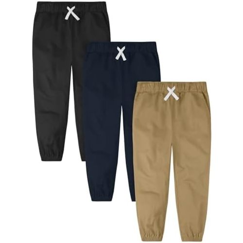 Cooraby 3 Pack Baby and Toddler Boys’ Pants Pull on Elastic Waist Jogger Pants with Drawstring Pockets for Boy 18M-5T