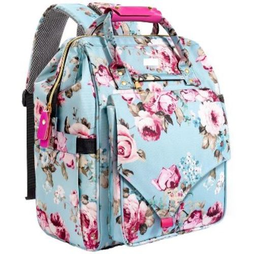 Itopfox Large Capacity Waterproof Diaper Backpack with Insulated Pockets, Changing Pad & Bottle Bag for Baby Essentials (Rose Flower)
