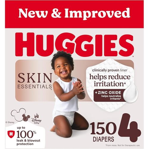 Huggies Size 4 Diapers, Skin Essentials Baby Diapers, Size 4 (22-37 lbs), 150 Count (6 Packs of 25), Packaging May Vary