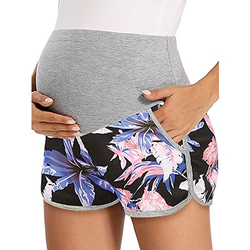 fitglam Women's Maternity Shorts Over Belly Pregnancy Lounge Workout Running Pajama Sleep Shorts with Pockets
