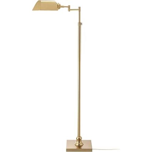 O’Bright Arcadia - Pharmacy Floor Lamp, Full Range Dimming, Swing Arm Task Lamp, E26 Socket, Bulb Replaceable, Adjustable Height 47” to 55”, 360° Rotatable Shade, All-Metal Design, Antique Brass