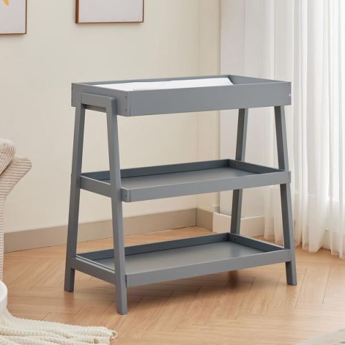 Baby Changing Table with Pad, Portable Diaper Changing Station, 2-Tier Storage Shelves, Pine Wood, for Newborn & Infant