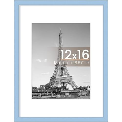 upsimples 12x16 Picture Frame, Display Pictures 8.5x11 with Mat or 12 x 16 Without, Wall Hanging Poster Frames, Blue, 1 Pack