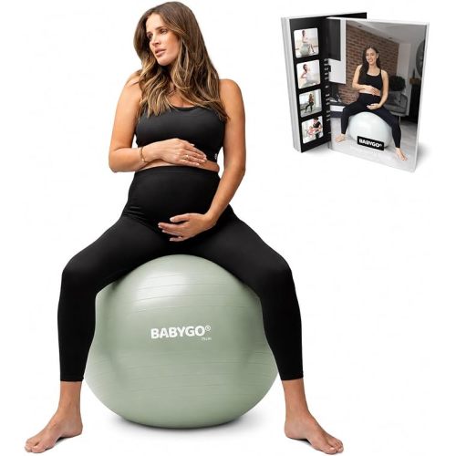 BABYGO Birthing Ball - Pregnancy Yoga Labor & Exercise Ball & Book Set Trimester Targeting, Maternity Physio, Birth & Recovery Plan Included Anti Burst Eco Friendly