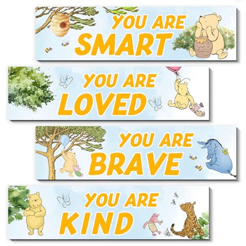 BirtDerr 4PCS Winnie Room Decor-Pooh Sign-Winnie Baby Stuff Vintage Nursery Decor-Pooh Wall Decor Wall Art(Classic)