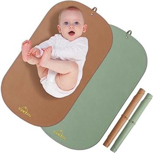 Portable Baby Diaper Changing Mat,Soft Faux Leather, Wipeable & Easy to Clean,for Home or Travel, Waterproof, with Storage Strap,Easily Put into Diaper Bag,30 x 17 in (Sage Green & Coffee)
