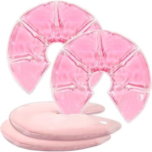 Breast Ice Packs, Hot & Cold Gel Therapy Pads for Breastfeeding, Postpartum Nursing, Engorgement, Mastitis, Pain Relief Breast Packs with Soft Covers, 2 Pack (Pink)