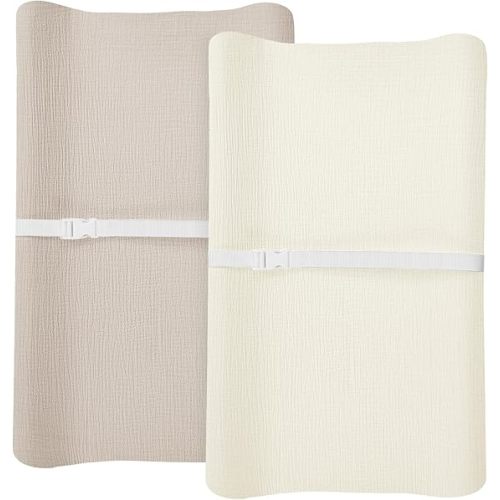 Changing Pad Cover for Baby Boy Girl 2 Pack, Muslin Changing Table Pad Covers with Boho Style, Neutral Nursery Bedding Essentials Soft and Breathable (Beige & Cream)