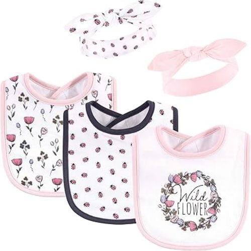Hudson Baby Unisex BabyCotton Bib and Headband or Caps Set