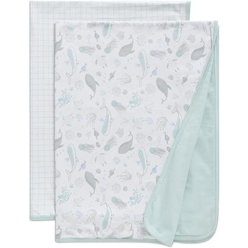 Delta Children 100% Organic Jersey Cotton Baby Receiving Blankets for Girls and Boys – 30x40 Inches - GOTS Certified (Pack of 2), Sea Life