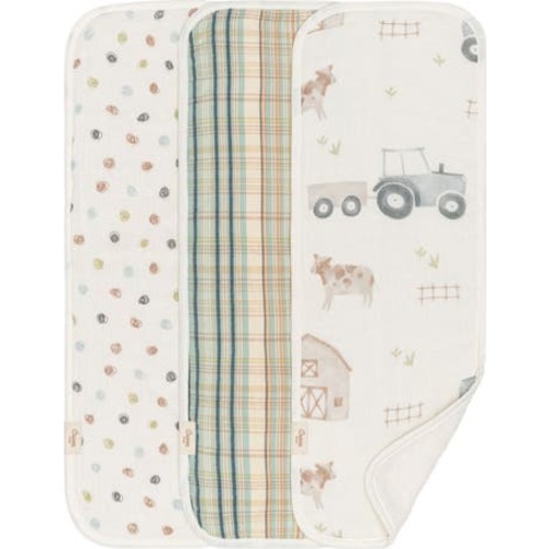 Tractor Assorted 3-Pack Cotton Muslin Burp Cloths