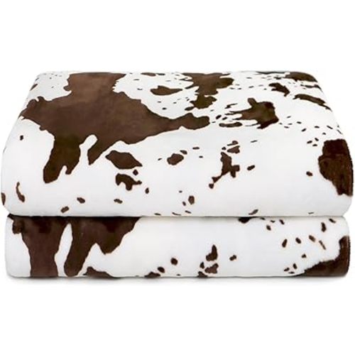 Brown Cow Print Blanket for Kids - Plush Soft Flannel Small Blanket Throw for Crib, Stroller, Travel, Warm Fleece Bedding Decor for All Seasons - Cute Cow Gifts for Girls, Boys 40x50 Inches