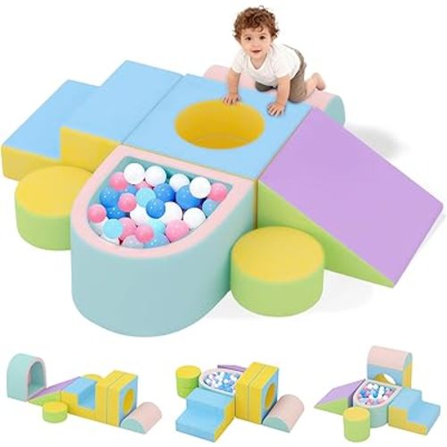 Toddler Climbing Toys Indoor, 6-Piece Baby Foam Climbing Blocks with Ball Pit, Colourful Soft Play Set for Toddlers 1-3 Years Old, Kids' Indoor Climbers & Play Structures (Balls not Included)