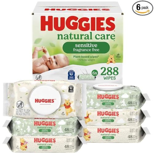 Huggies Natural Care Sensitive Baby Wipes, Unscented, Hypoallergenic, 6 Flip-Top Packs (288 Wipes Total)