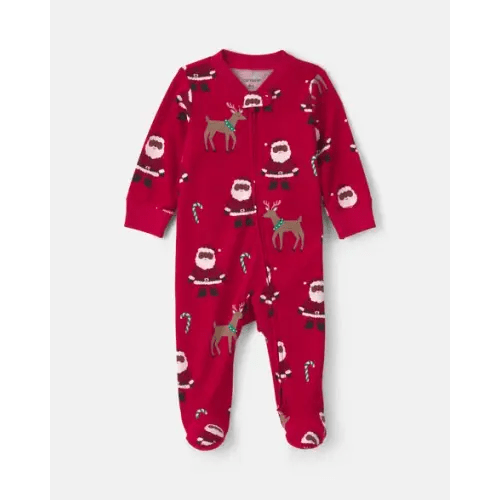 Baby Brown Santa Christmas 100% Cotton 2-Way Zip Sleep & Play Pajamas - Red | Carter's