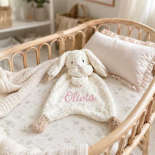 Personalized Rabbit Security Blanket, Custom Baby Name Lovey, First Birthday or Newborn Gift