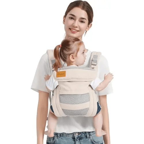 Baby Carrier Newborn to Toddler(7-30lbs), Toddler Carrier with Adjustable Shoulder Strap, Baby Holder Carrier with Breathable Mesh Fabric, Beige